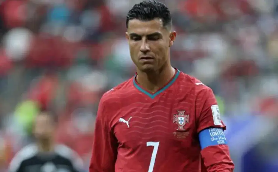Cristiano Ronaldo playing for Portugal during a World Cup match.